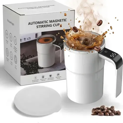 Electric coffee mug with a built-in LCD thermometer, perfect for brewing coffee, milk, cocoa, etc.
