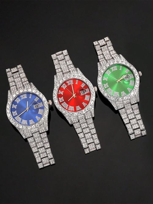 Luxury Punk Trendy Watch Set with Necklace Bracelet Cross Pendant, Analog Quartz Movement, Adjustable Strap, Unisex Gift Box for All Seasons, Fashionable Jewelry Set