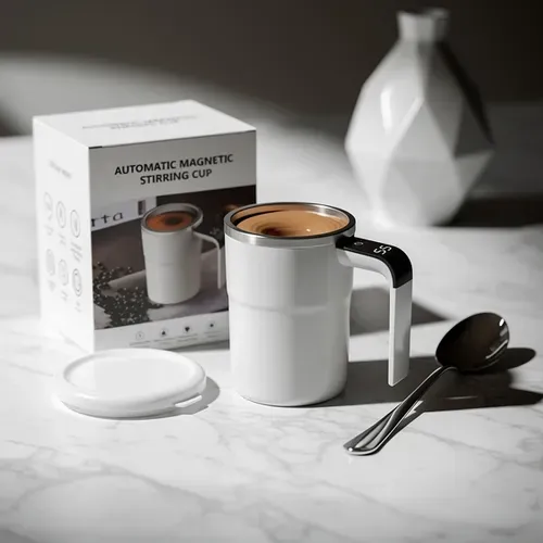 Electric coffee mug with a built-in LCD thermometer, perfect for brewing coffee, milk, cocoa, etc.