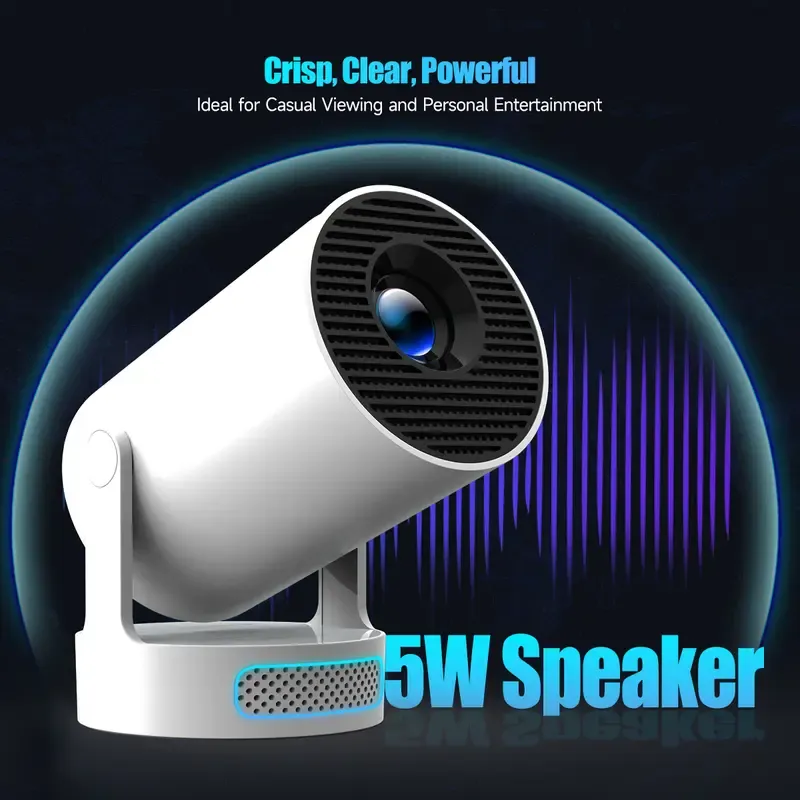 Mini Projector with 290ANSI Lumens Auto Keystone Correction Dual-Band WiFi6 & Bluetooth 5.4 Android 14 1280x720P 4K Decode for Home Cinema Portable Movie Theater Gift - Audio 4K 1080P Support