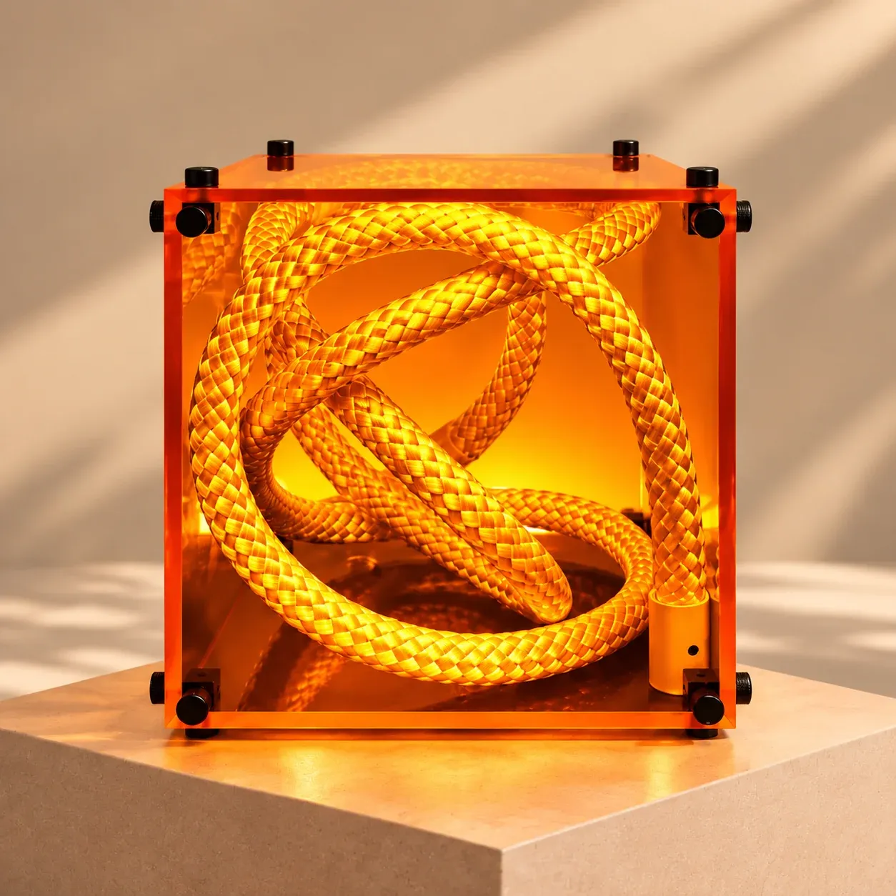 Lumora Amber Acrylic Cube Lamp – Dimmable Woven Rope Ambient Light with App, Remote & Button Control for Bedroom, Bar & Modern Home Decor