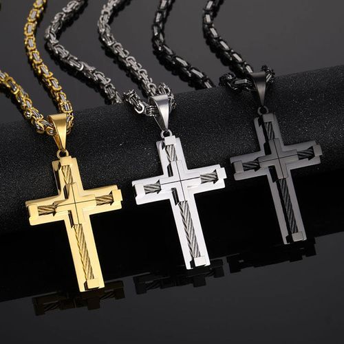New fashion hot selling stainless steel necklace geometric stainless steel jewelry cross pendant titanium steel domineering necklace men