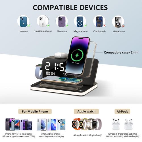 IStapromo Gifts 7 in 1 Fast Wireless Charger 15W Alarm Clock Mobile Phone Holders Custom Logo 2025 New Products