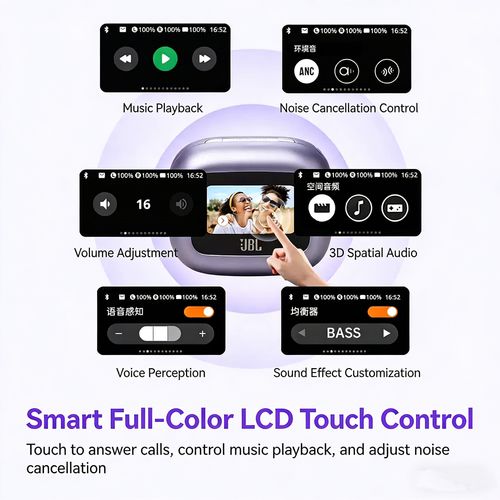 JBL LIVE BEAM3 True Wireless Earbuds | Colorful Case Semi-In-Ear Headphones with ANC, HiFi Deep Bass, Full Color Touch Screen, Long Battery for Sports