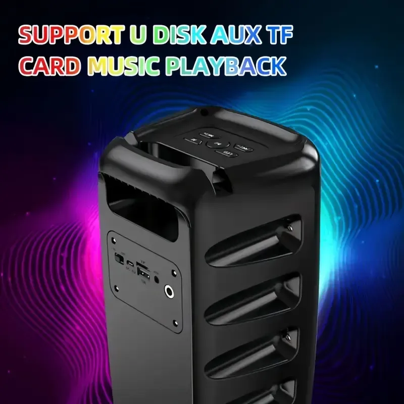 Wireless speaker with microphone, with a microphone and 3 metres of cable, stereo speaker subwoofer, wired or wireless speakers, TWS, TF, AUX, MIC a variety of audio interfaces, can be connected to a wide range of equipment for large sound