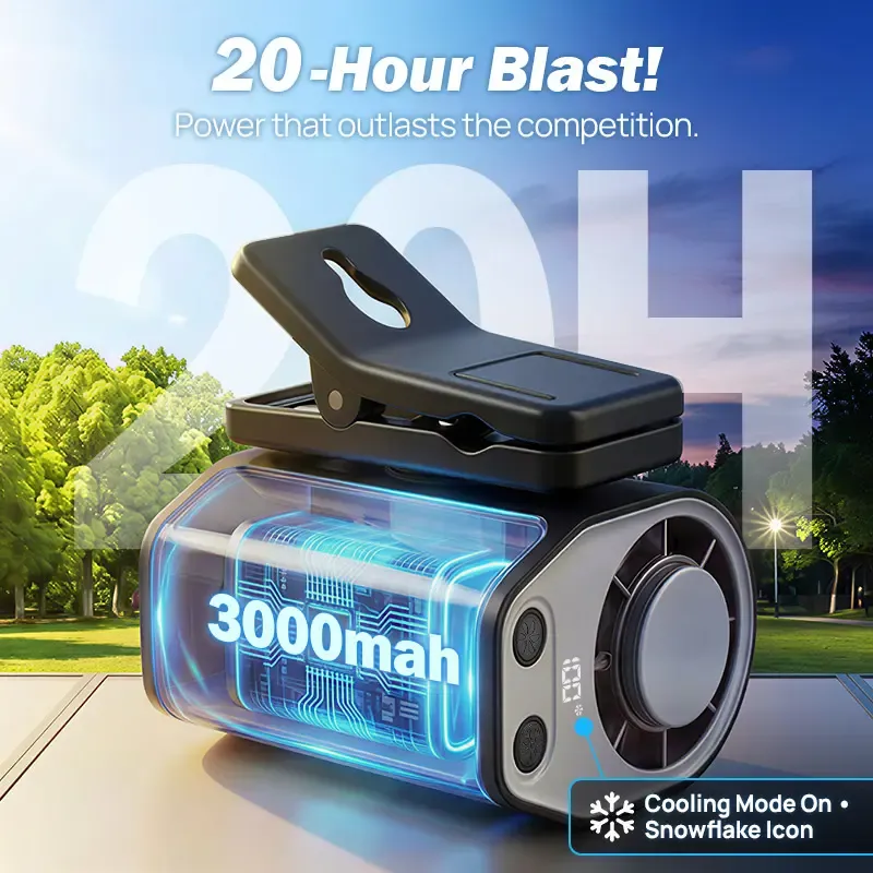 JOYTUTUS 2026 Car Clip On Fan with LED Display - 360° Rotation, 100 Speeds Adjustable, USB Rechargeable Personal Cooling Fan, 16℃ Semi-Cooling Wide Clamp 20Hr Battery 3000mAh Battery