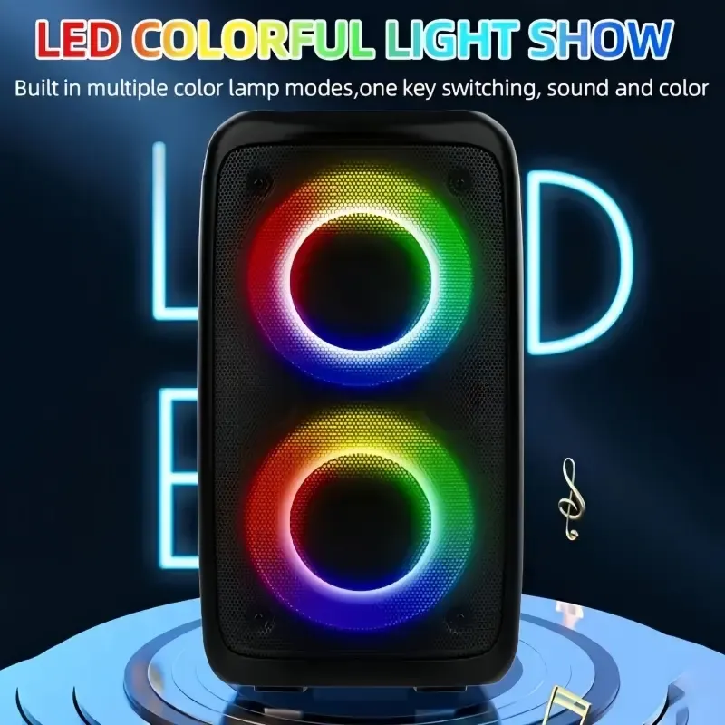 Wireless speaker with microphone, with a microphone and 3 metres of cable, stereo speaker subwoofer, wired or wireless speakers, TWS, TF, AUX, MIC a variety of audio interfaces, can be connected to a wide range of equipment for large sound