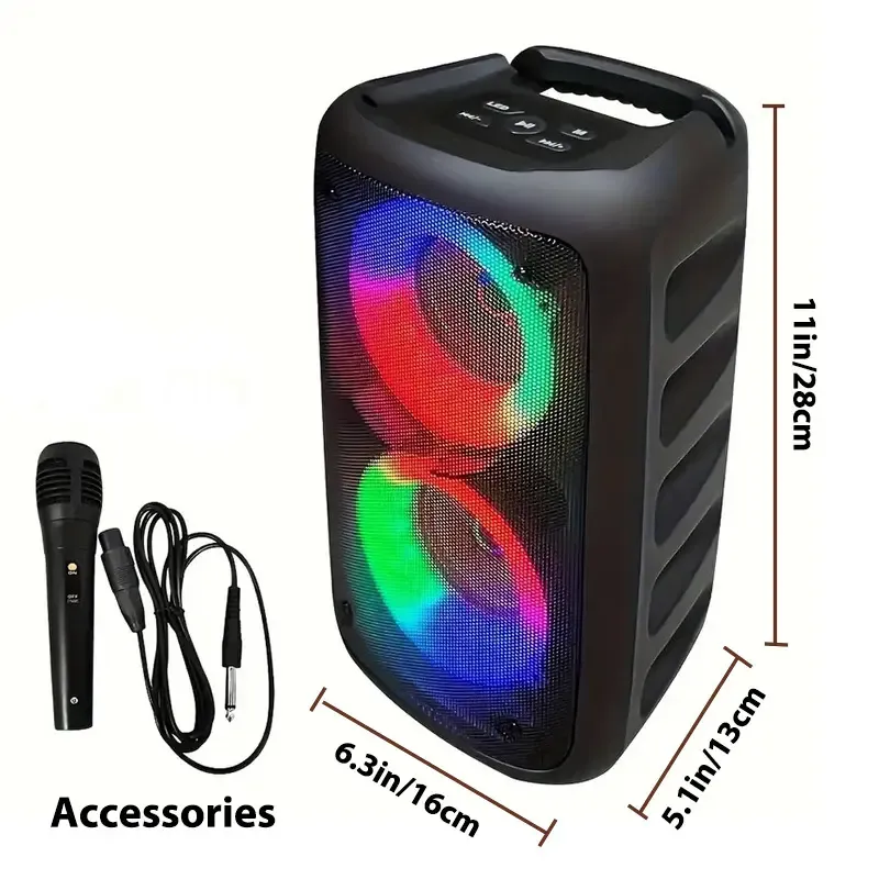 Wireless speaker with microphone, with a microphone and 3 metres of cable, stereo speaker subwoofer, wired or wireless speakers, TWS, TF, AUX, MIC a variety of audio interfaces, can be connected to a wide range of equipment for large sound
