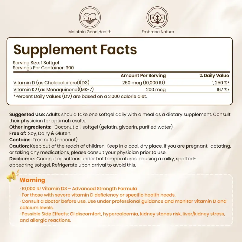 VEV Corefeel Vitamin D3 K2 Supplement Softgels