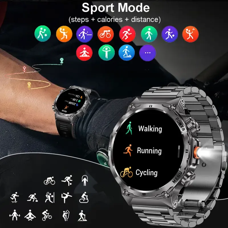 COANR Active Men's  smartwatch, 800mAh 1.7 inch AMOLED HD large screen smartwatch, phone sync information, wireless call, flashlight multiple exercise modes , fitness tracker watch for Android and iPhone, black