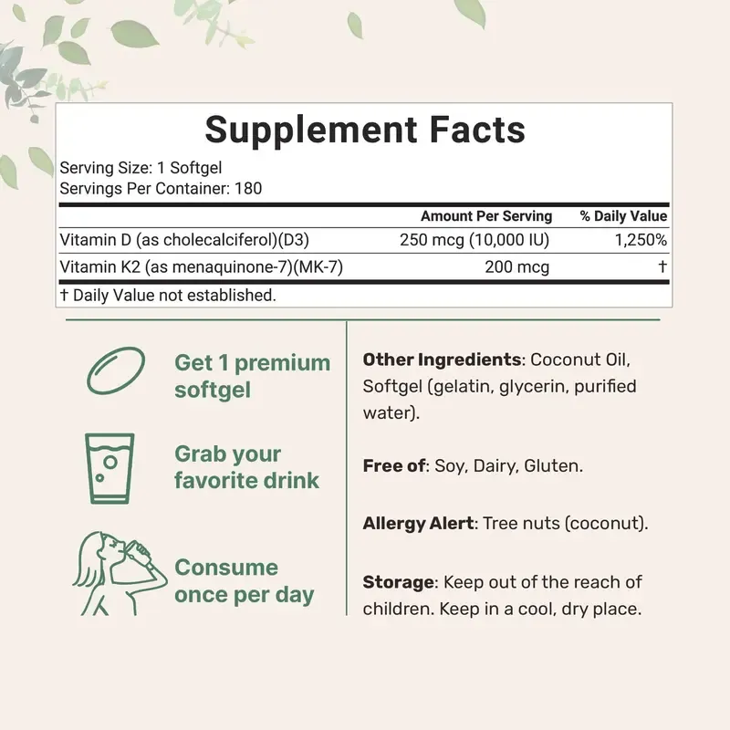 Micro Ingredients Vitamin D3 K2 Supplement Softgels