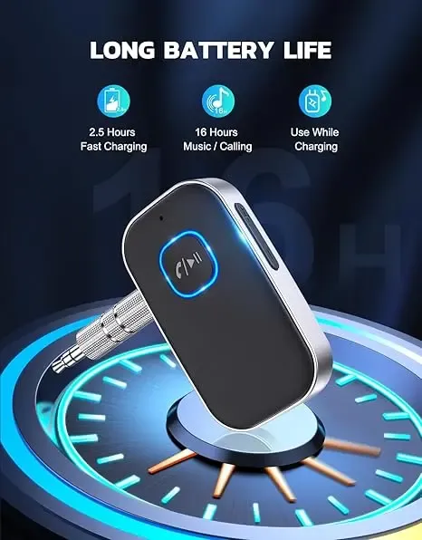 Car Bluetooth Receiver, Noise Cancelling 3.5mm AUX Bluetooth Car Adapter, Wireless Audio Receiver for Home Stereo Wired Headsets, Hands-Free Calling