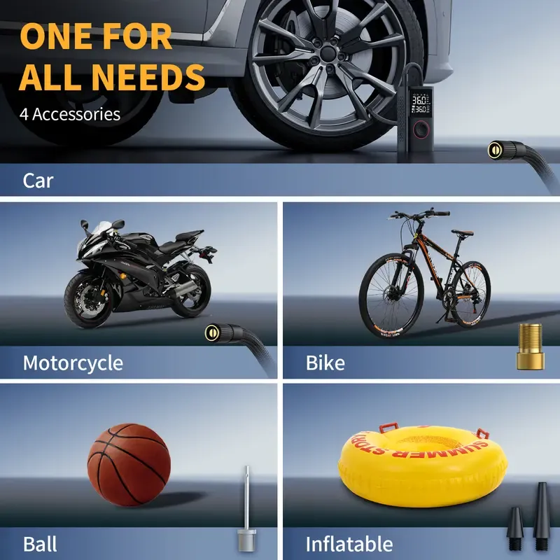 Powools Cordless Tire Inflator Portable Air Compressor with Large Capacity Battery Wireless Digital Display Enhanced Safety Features for Cars & Inflatables