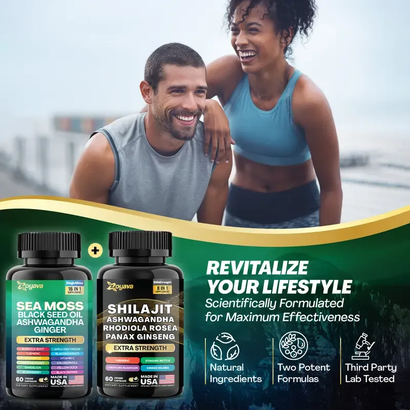 Dynamic Vitality Bundle - Zoyava Sea Moss & Shilajit Supplements - All-in-One Multivitamin Combo with Extra Strength Ingredients - MADE IN USA
