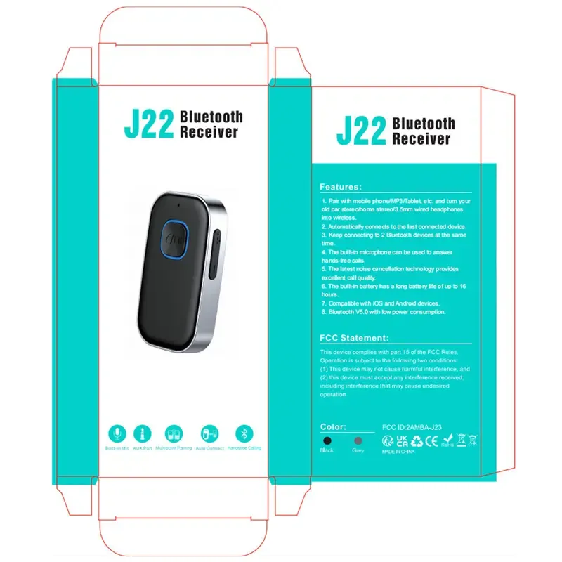 Car Bluetooth Receiver, Noise Cancelling 3.5mm AUX Bluetooth Car Adapter, Wireless Audio Receiver for Home Stereo Wired Headsets, Hands-Free Calling