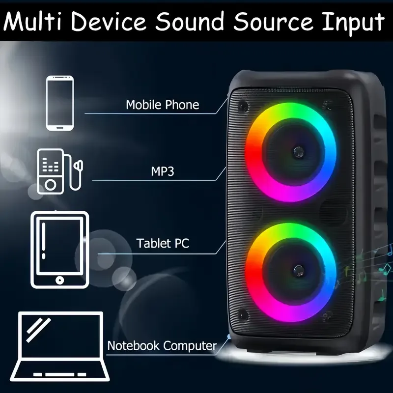 Wireless speaker with microphone, with a microphone and 3 metres of cable, stereo speaker subwoofer, wired or wireless speakers, TWS, TF, AUX, MIC a variety of audio interfaces, can be connected to a wide range of equipment for large sound
