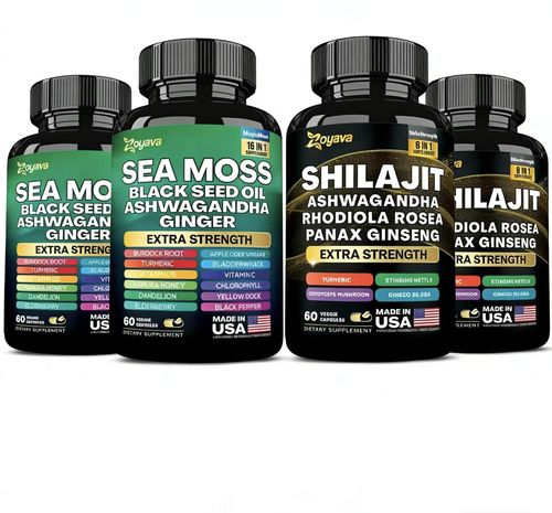 Dynamic Vitality Bundle - Zoyava Sea Moss & Shilajit Supplements - All-in-One Multivitamin Combo with Extra Strength Ingredients - MADE IN USA