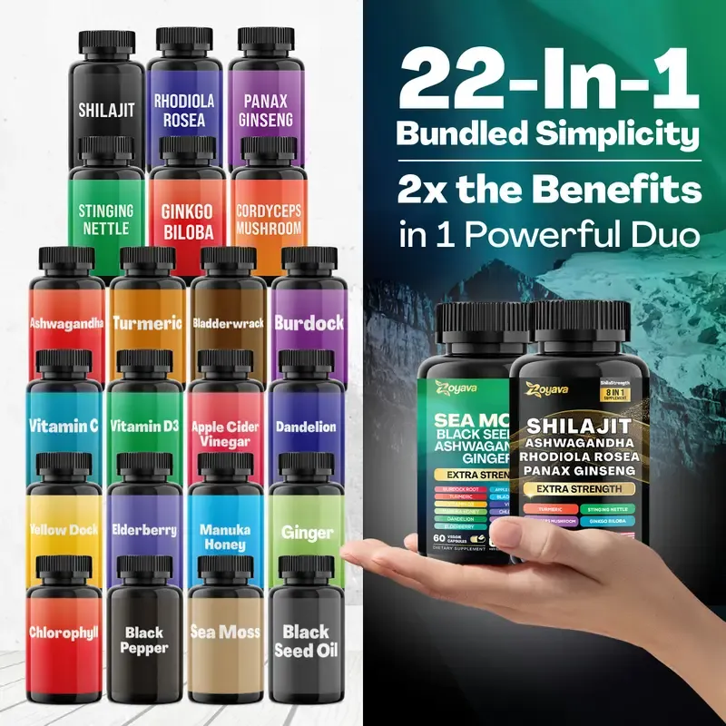 Dynamic Vitality Bundle - Zoyava Sea Moss & Shilajit Supplements - All-in-One Multivitamin Combo with Extra Strength Ingredients - MADE IN USA