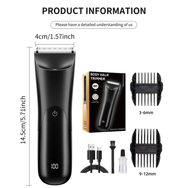 Electric Body Hair Shaver-Groin Hair Trimmer, Ball Trimmer for Men - Replaceable Ceramic Blade Heads,USB Recharge, Male Hygiene Razor Safe Quick Gifts Cordless Gentle Trimming Fast Trimming