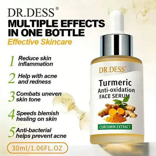 DR.DESS Turmeric Brightening Face Serum Protects against Acne, Dark Spots, Freckles Reduces Skin Pigmentation and Anti Aging Facial Serum