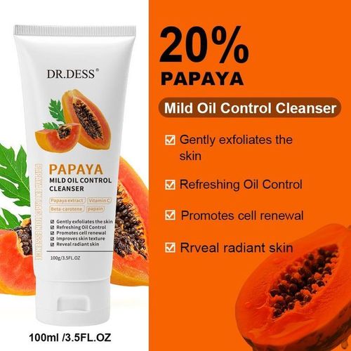 DR.DESS Papaya Face Cleanser Mild Oil Control Cleanser improves skin texture reduce hyperpigmentation Hydrates the skin 100g gently exfoliates the skin , refreshing oil control