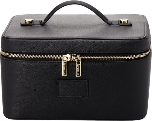 PU leather handbag-style makeup bag with compartments, large capacity, portable