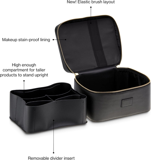 PU leather handbag-style makeup bag with compartments, large capacity, portable