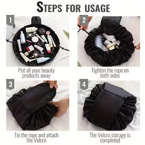 Premium portable drawstring makeup bag - travel toiletries organizer, large capacity, clearance sale