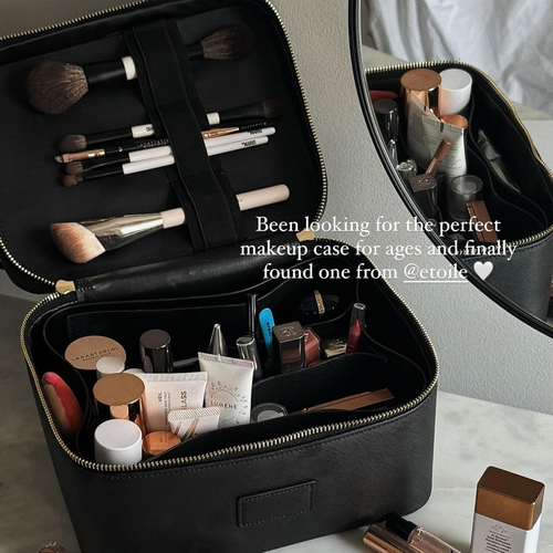 PU leather handbag-style makeup bag with compartments, large capacity, portable