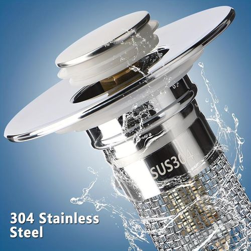 (2pcs 1set）Universal pop-up sink drain filter with hair collector and stainless steel filter basket and brass drain plug.