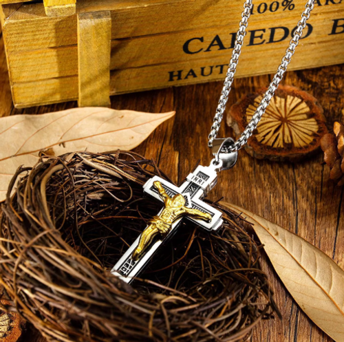 Halo Accessories Stainless Steel Cross Jewelry Sleek Design with Inscriptions Men's Fashion Accessory for Faith-Driven Style Long-Lasting Material