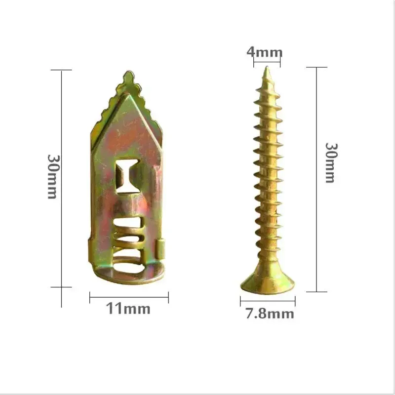 （100pcs 1set) 35mm and 30mm Long Heavy Duty Professional Kit Hammer Drive Zinc Plated Expansion Self-Drilling Drywall Anchors for Plasterboard Fixing