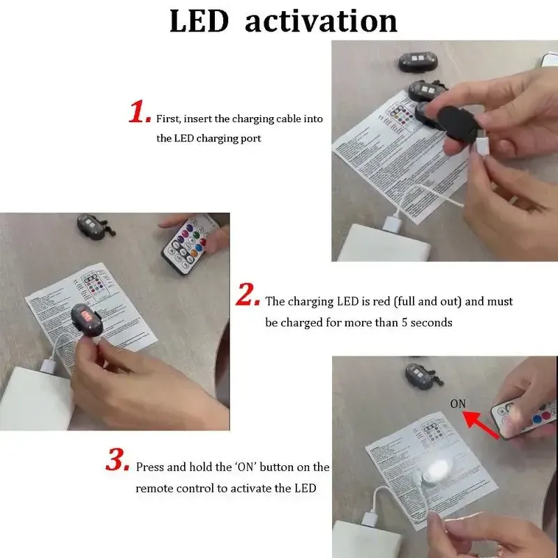 A set of 4 LED strobe lights, 8-color USB rechargeable waterproof RGB lights, suitable for car interior ambient lighting, motorcycle taillights, and rear and front warning lights for various vehicles.