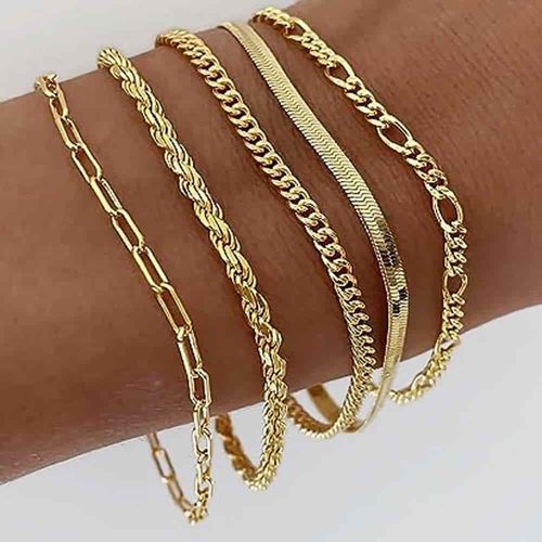 （5pcs 1 set）Stylish and exquisite stackable Cuban chain bracelet set, fashionable accessories, women's gifts, and fine jewelry.