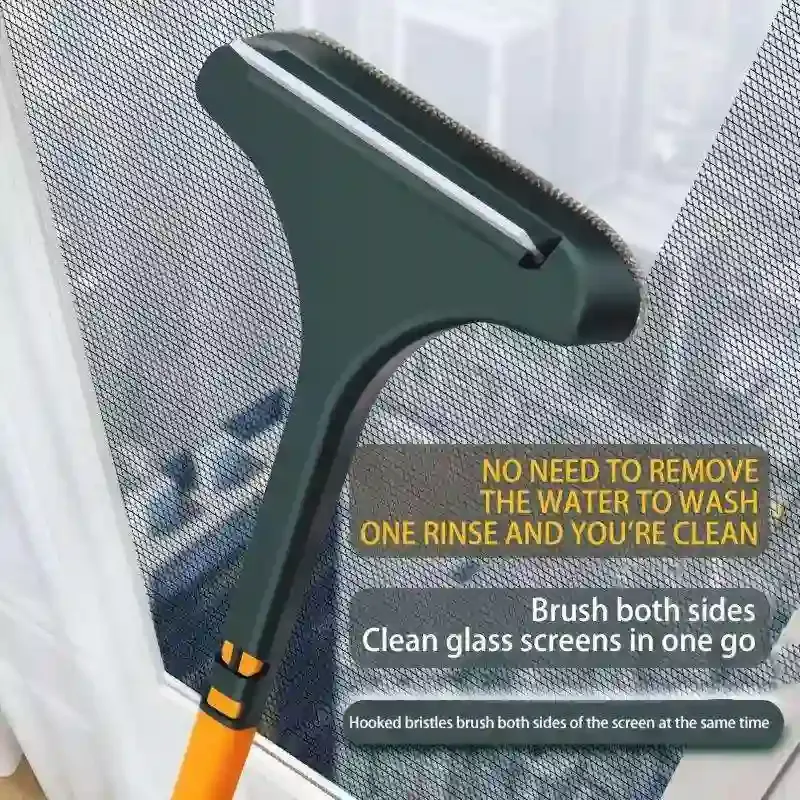 2-in-1 double-sided window cleaning brush with scraper, long handle, suitable for both wet and dry use, an ideal household cleaning tool.