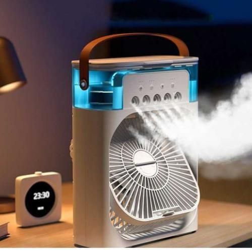 (Grande Promoção ⛄) ❄️ Ventoinha Refrescante Portátil 3 em 1 com Nebulização de Duas Velocidades