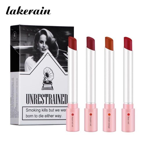 Lakerain Creative Cigarette Lipstick Set Matte Long Lasting Waterproof Lip Stick Tube Nude RedVelvet LipTint Makeup 4 Colors