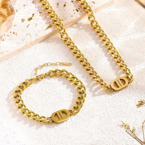 Double D Letter Hip-Hop Necklace & Bracelet Set
