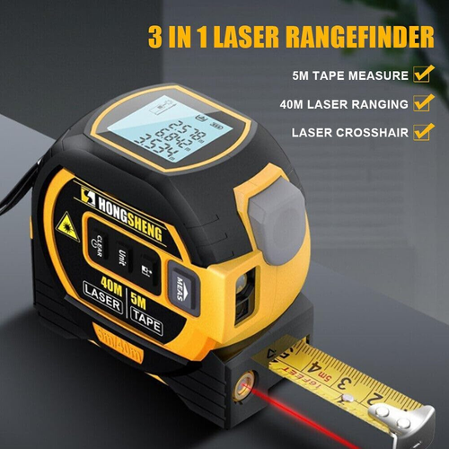 MeasurinSight 3-in-1 Infrared Laser Tape Measuring, 3 in 1 Infrared Laser Tape, 3 in 1 Digital Distance Meters with LED Display (Yellow)