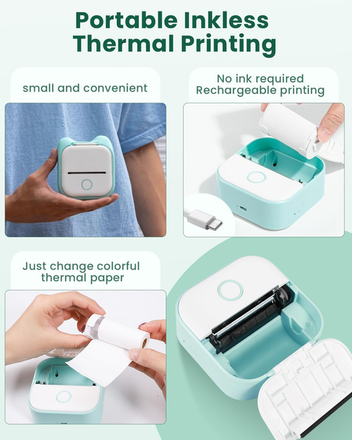 soputry Mini Pocket Printer, 2025 New Inkless Sticky Note Printer Bluetooth Sticker Printer, Portable Photo Printer Pocket Thermal Printer for DIY Scrapbook (Green)
