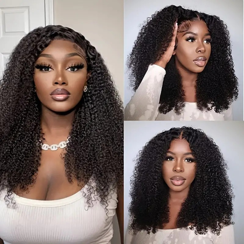 African Wig - Super Stylish & Charming Black Small-Curled Medium-Length Wig Cap, Synthetic Short Curly Wig