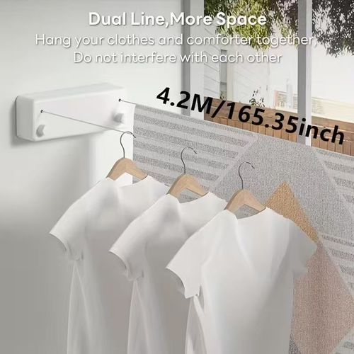 AteEco Gold Clothesline Retractable Dryer Indoor Steel Wire Double Row Clothesline Holder Hanger Clothes Drying Storage