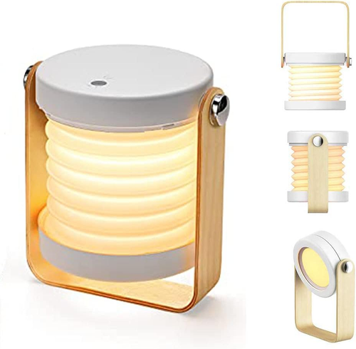 Click to see full view        4-in-1 Foldable Table Lamp, Portable Telescopic LED Night Light,Wooden Handle Portable Lantern Light and Flashlight,Touch Control Dimmable 3 Level Brightness Night Light