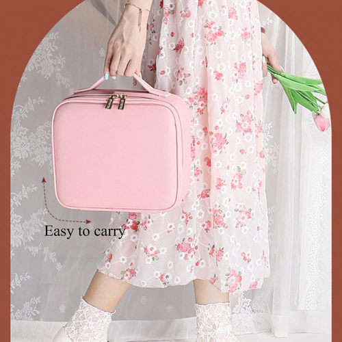 Smacen Large capacity Cosmetics Train Case with LED Lighted Mirror Rechargeable 3 Color Lights Adjustable Brightness Portable Makeup bag with Adjustable...