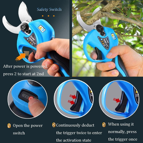 Professional Cordless Electric Pruning Shears 32mm 1.2 Inch Max Diameter Power Electric Scissors Long Reach Pruner Rechargeable