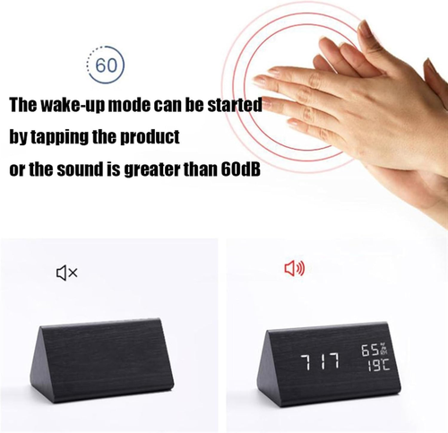 Wooden Digital Alarm Clocks for Bedrooms, Electric Desk Clock Smart LED Digital Clock with Time Temperature and Humidity Displaying, 12 24H