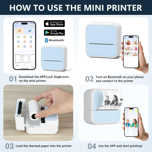 OFFCUP Mini Printer Mini Photo Printer with 5 Paper Rolls Portable Mini Printer Thermal Printer Pocket Printer Smartphone Bluetooth Printer for iOS and...
