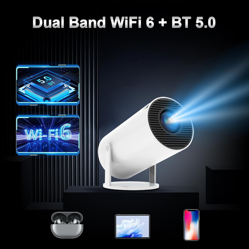 Mini Projector with WiFi and Bluetooth, 4K Supported Native 1080P FHD Portable Projector with Android 11, 180° Rotatable and Aut Level Correction Outdoor Projector for Laptop  Smartphone TV Stick