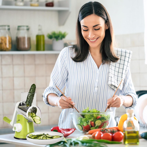 Click to see full view       3+ Cheese Grater Manual Rotary Vegetable Slicer Fruit Shredder Drum Grater with 3 Stainless Steel Rotary Set