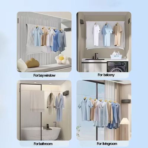 AteEco Gold Clothesline Retractable Dryer Indoor Steel Wire Double Row Clothesline Holder Hanger Clothes Drying Storage